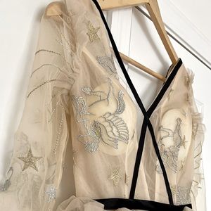 Stunning Metallic Embroidered Mashed Dress Prom Dress